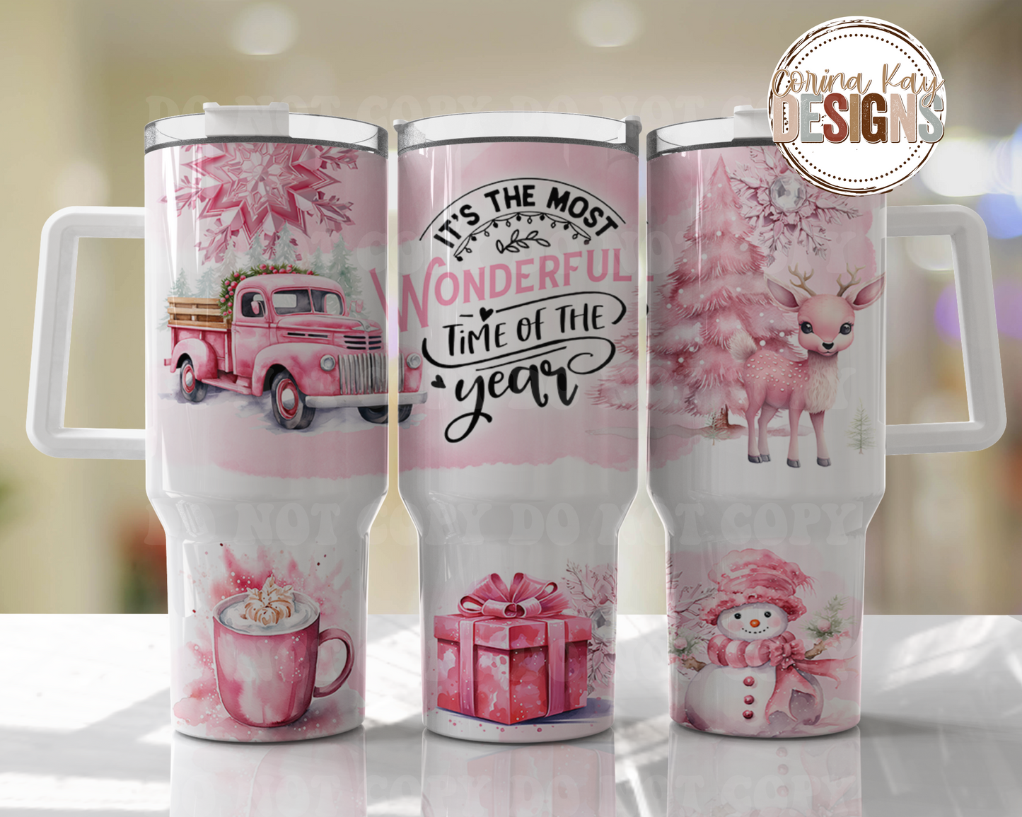 Pink Truck Most Wonderful Time Of The Year 40 oz Tumbler With Handle