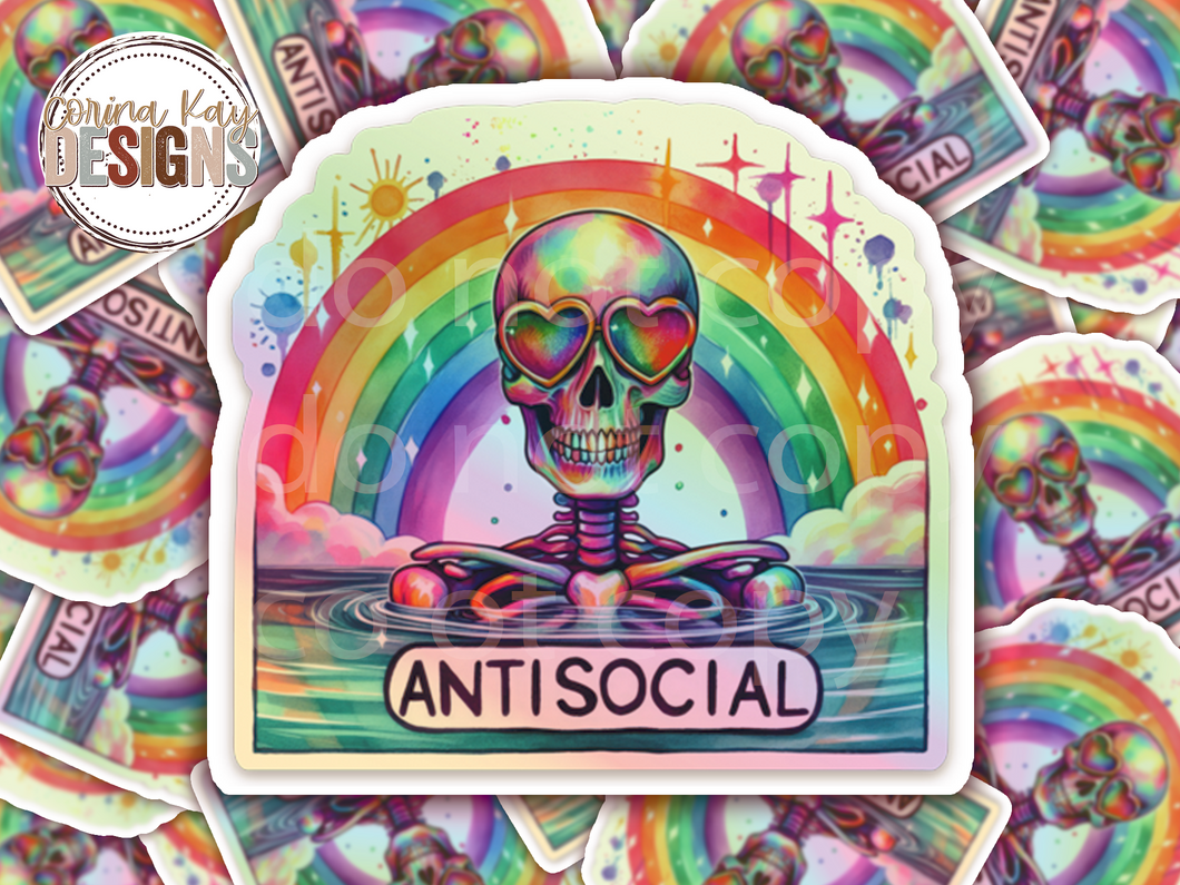 Antisocial Skeleton Holographic Sticker