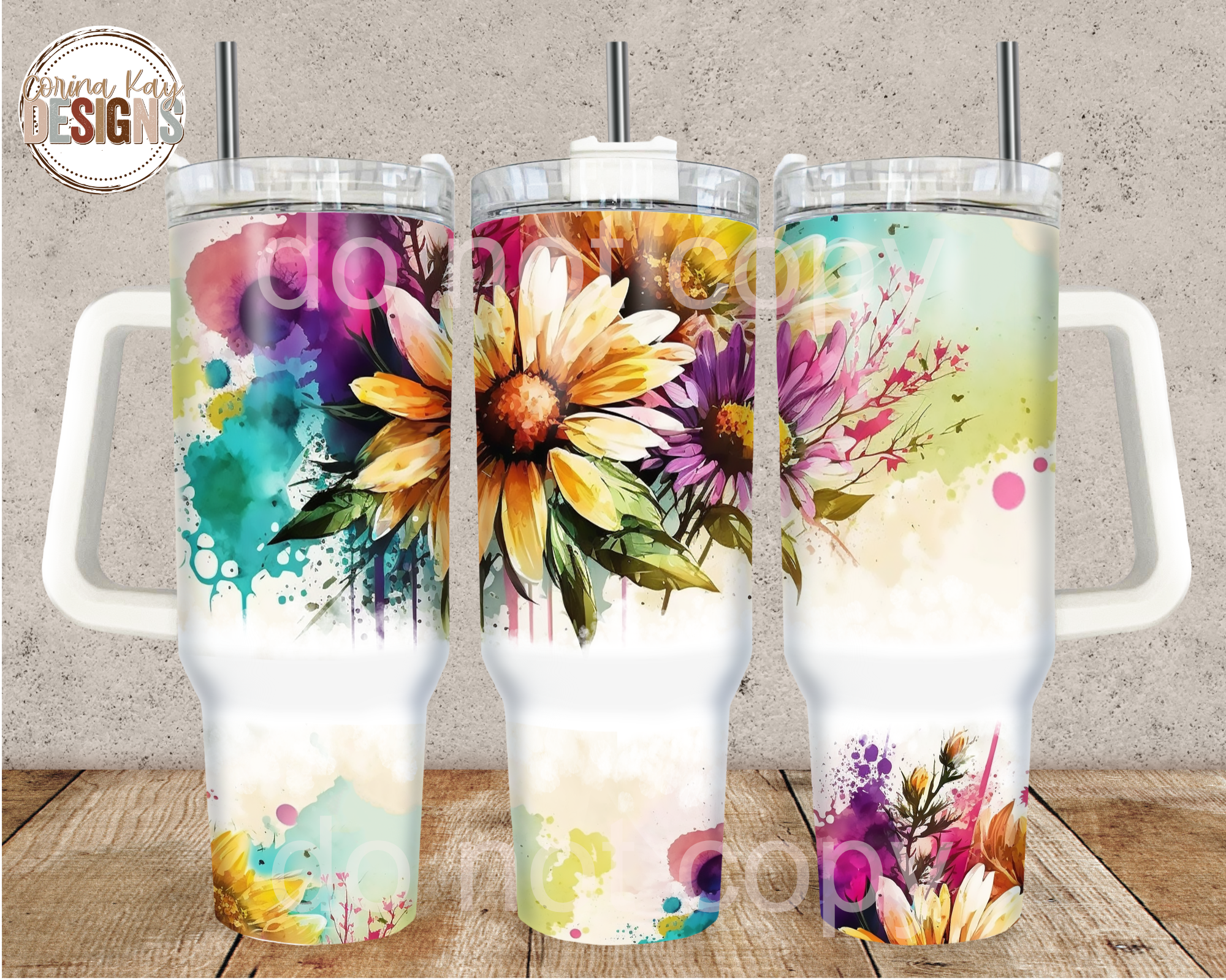 40 oz Daisy Tumbler with Handle and Straw Lid Leak Proof, Daisy